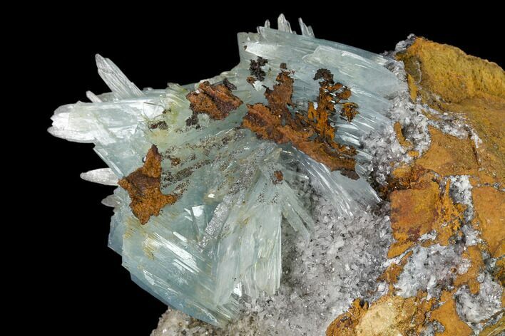 Blue Bladed Barite Crystal Clusters with Calcite  - Morocco #136273